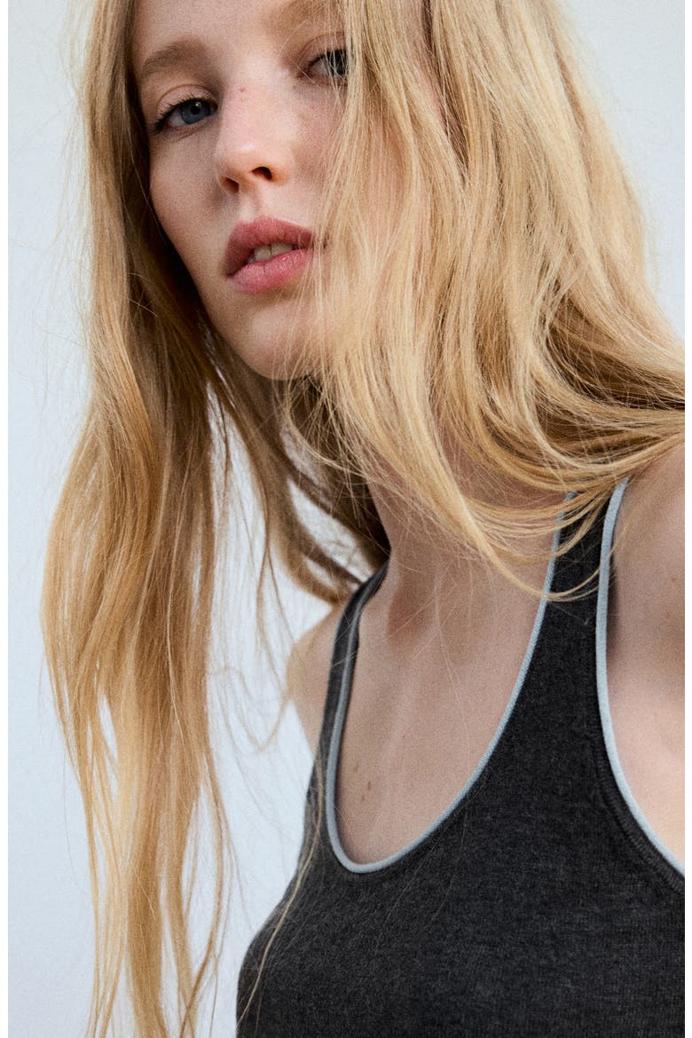 Contrast Piping Knit Top, Alternate, color, GREY