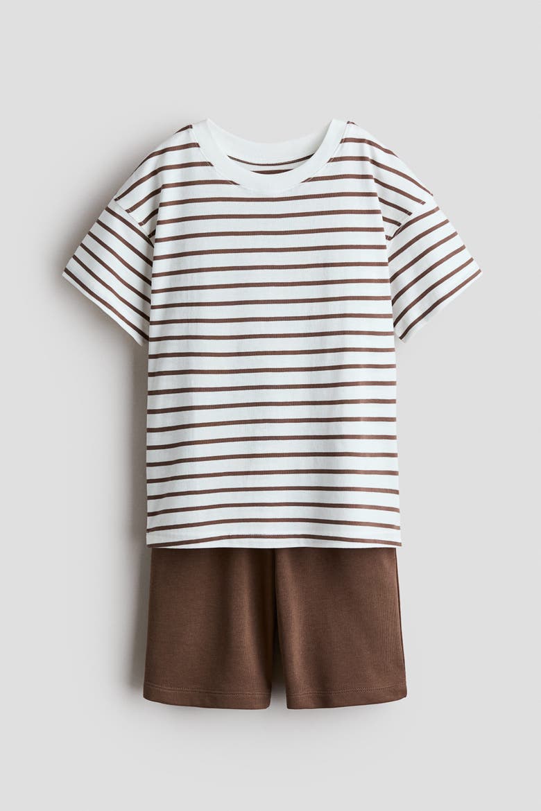 2-piece T-shirt And Shorts Set, Main, color, Brown/striped