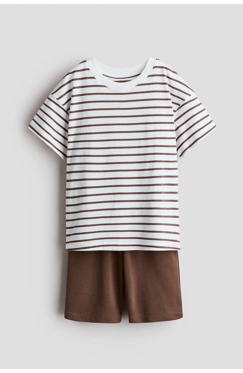H&M 2-piece t-shirt and shorts set, Main, color, Brown/Striped