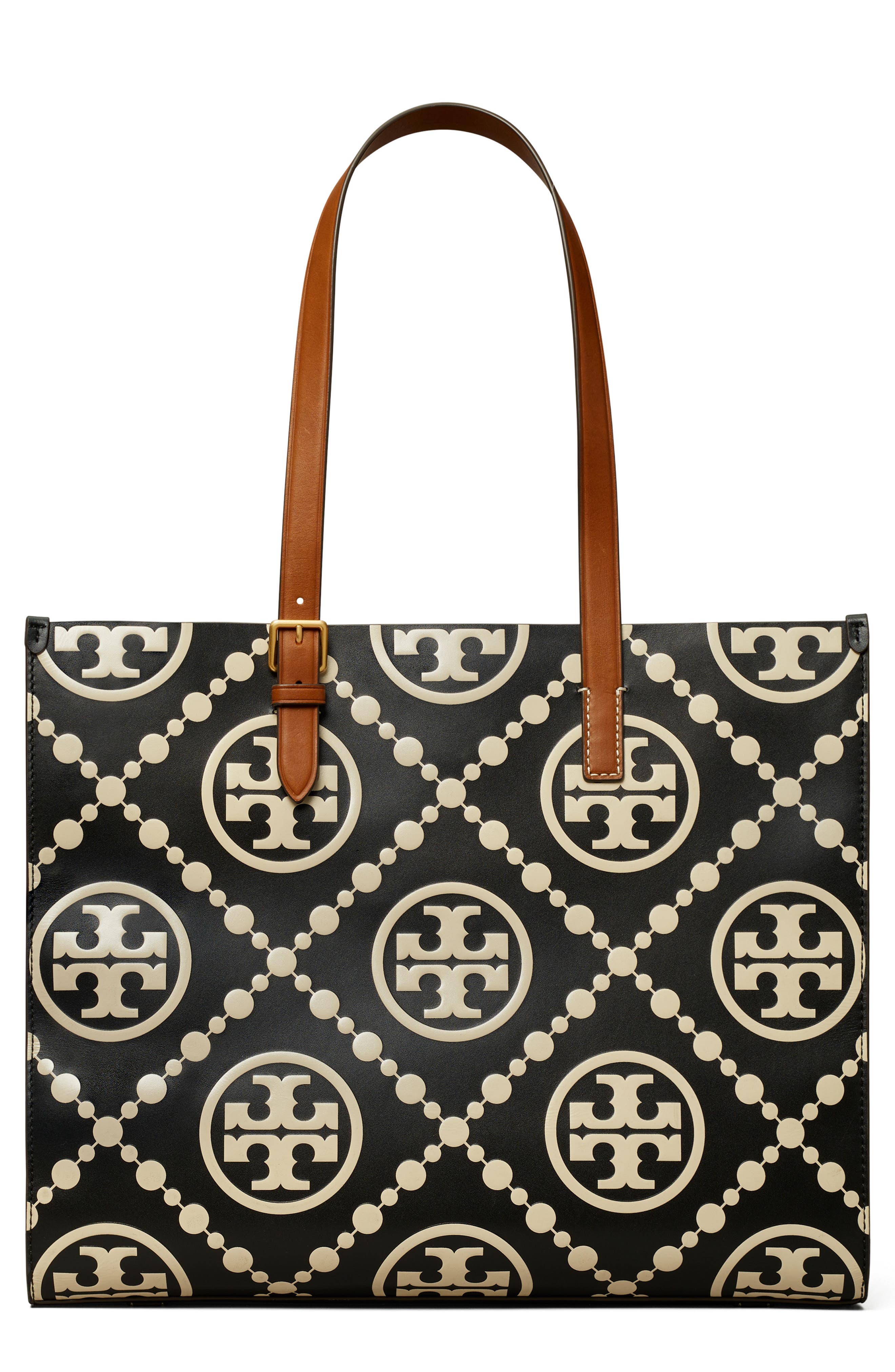 Tory Burch T Monogram Contrast Embossed Leather Tote, Main, color, 