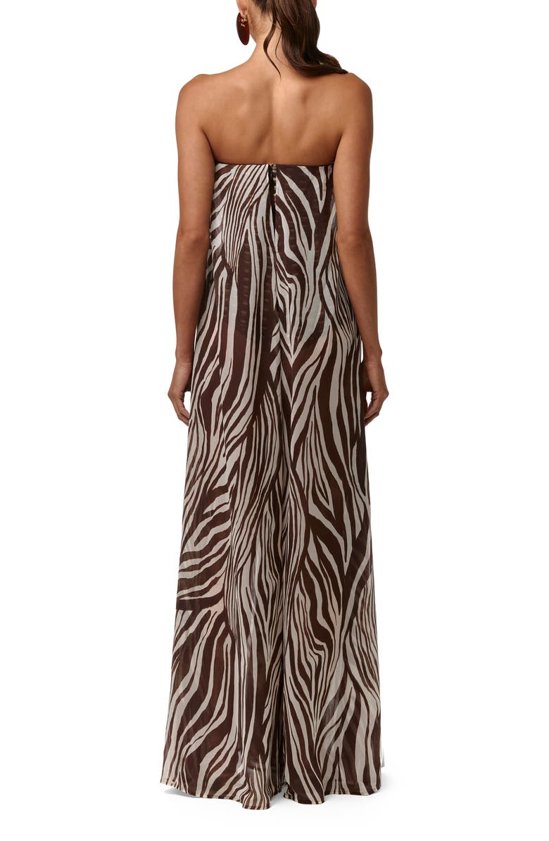 Naked Wardrobe Abstract Animal Print Strapless Wide Leg Chiffon Jumpsuit, Alternate, color, Wild Riviera