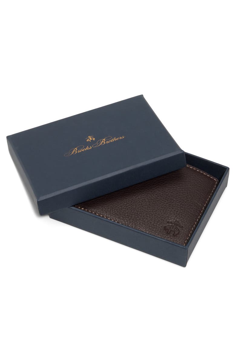 Brooks Brothers Brower Bifold Pebbled Leather Wallet, Alternate, color, Dark Brown