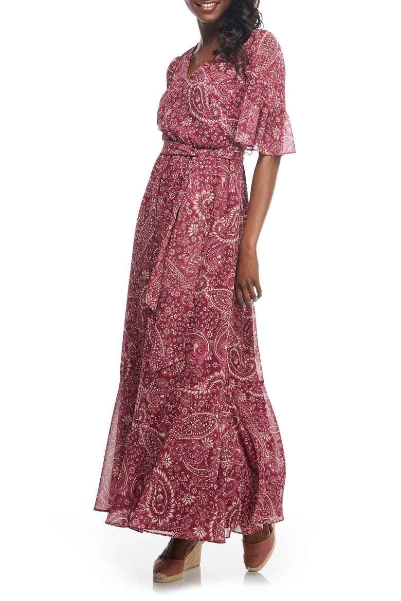 Candace Print Chiffon Maxi Dress, Alternate, color, DEEP MAGENTA/ CHAMOISEE