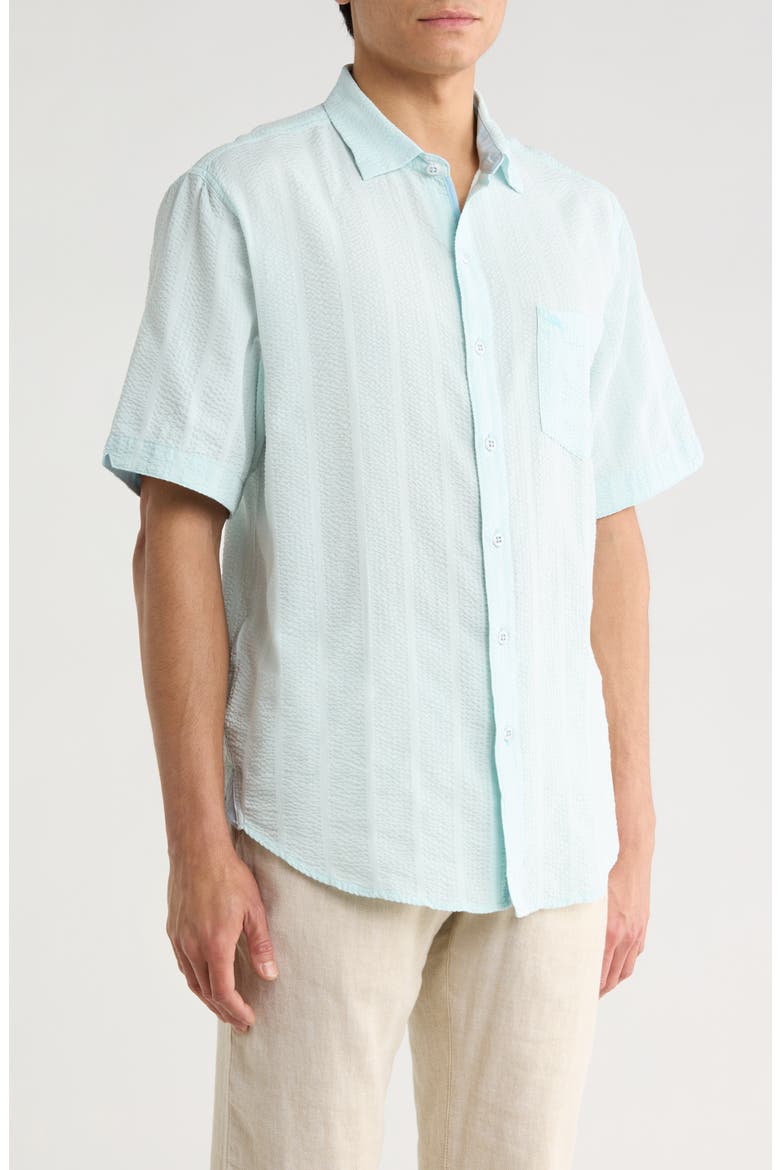 Nova Wave Short Sleeve Seersucker Button-Up Shirt, Alternate, color, DUSTY AQUA