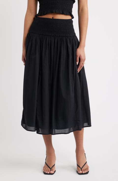 Smock Waist Midi Skirt