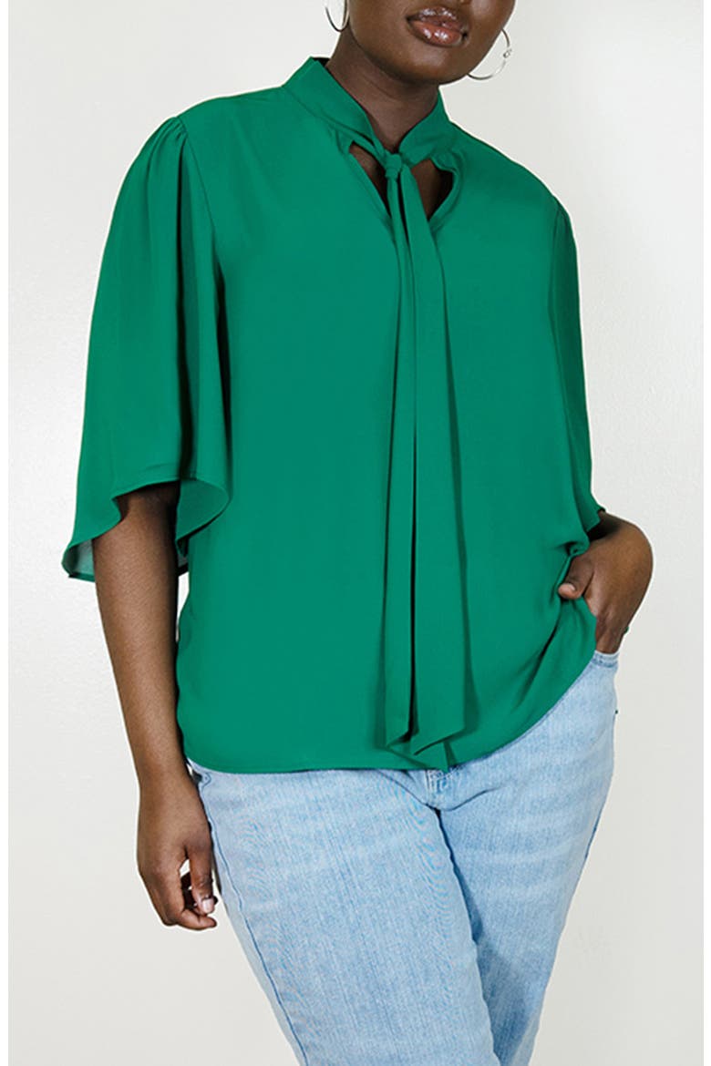 Bow Blouse With Flutter Sleeve, Main, color, GREEN LAKE