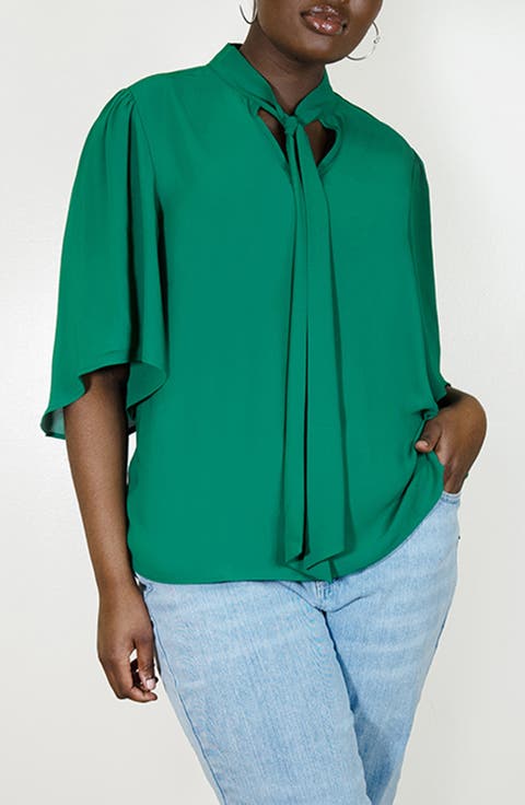 Bow Blouse With Flutter Sleeve
