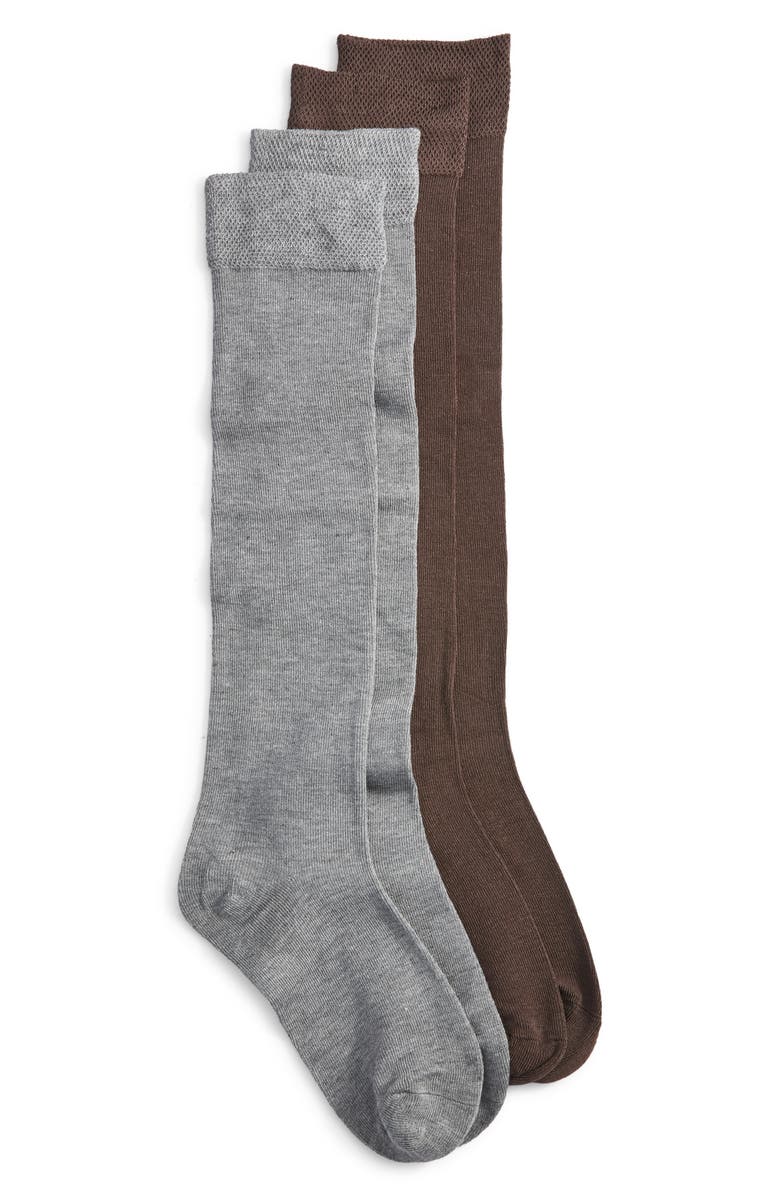 K Bell Socks Assorted 2-Pack Comfort Top Knee High Socks, Main, color, Grey