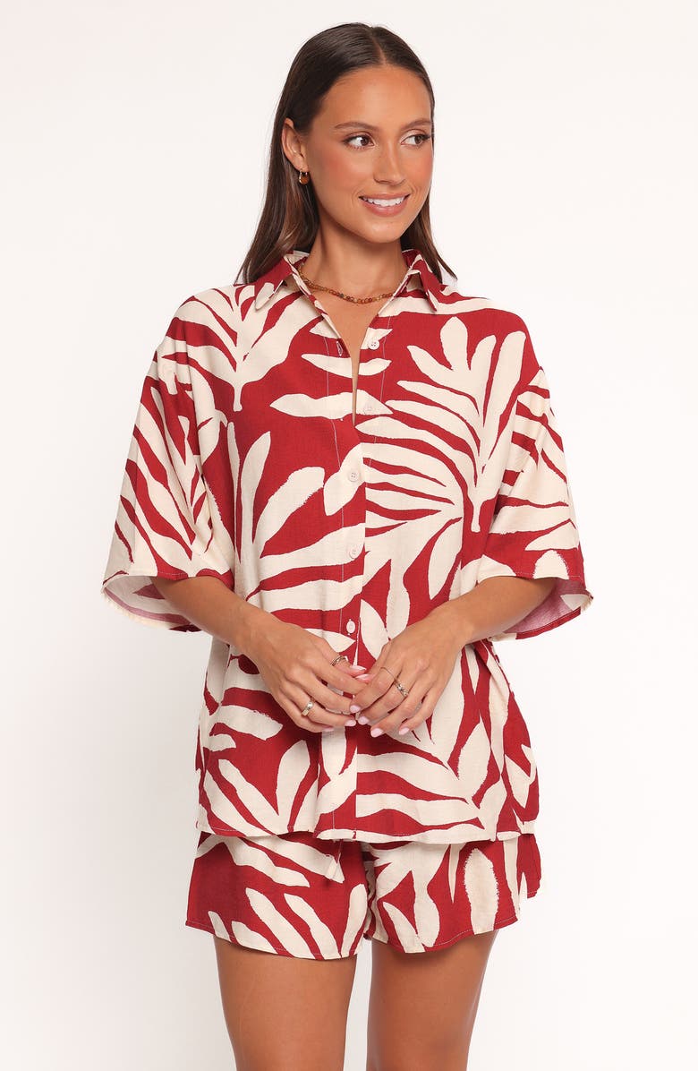 Petal & Pup Lilo Palm Print Short Sleeve Shirt & Shorts Set, Alternate, color, Red Palm Print