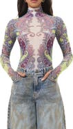 AFRM Zadie Turtleneck Printed Mesh Top