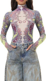 AFRM Zadie Turtleneck Printed Mesh Top
