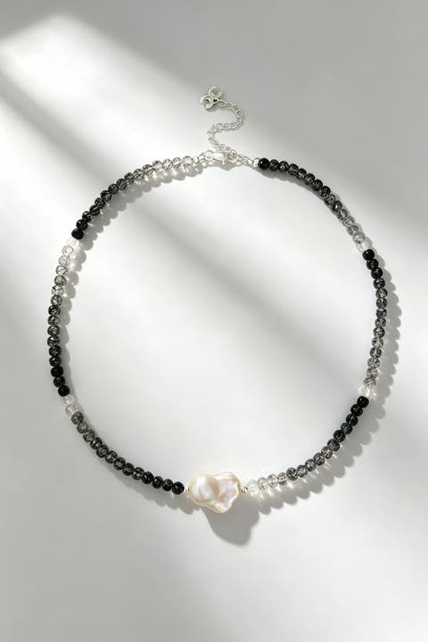 Kora Baroque Pearl & Rutilated Quartz Necklace