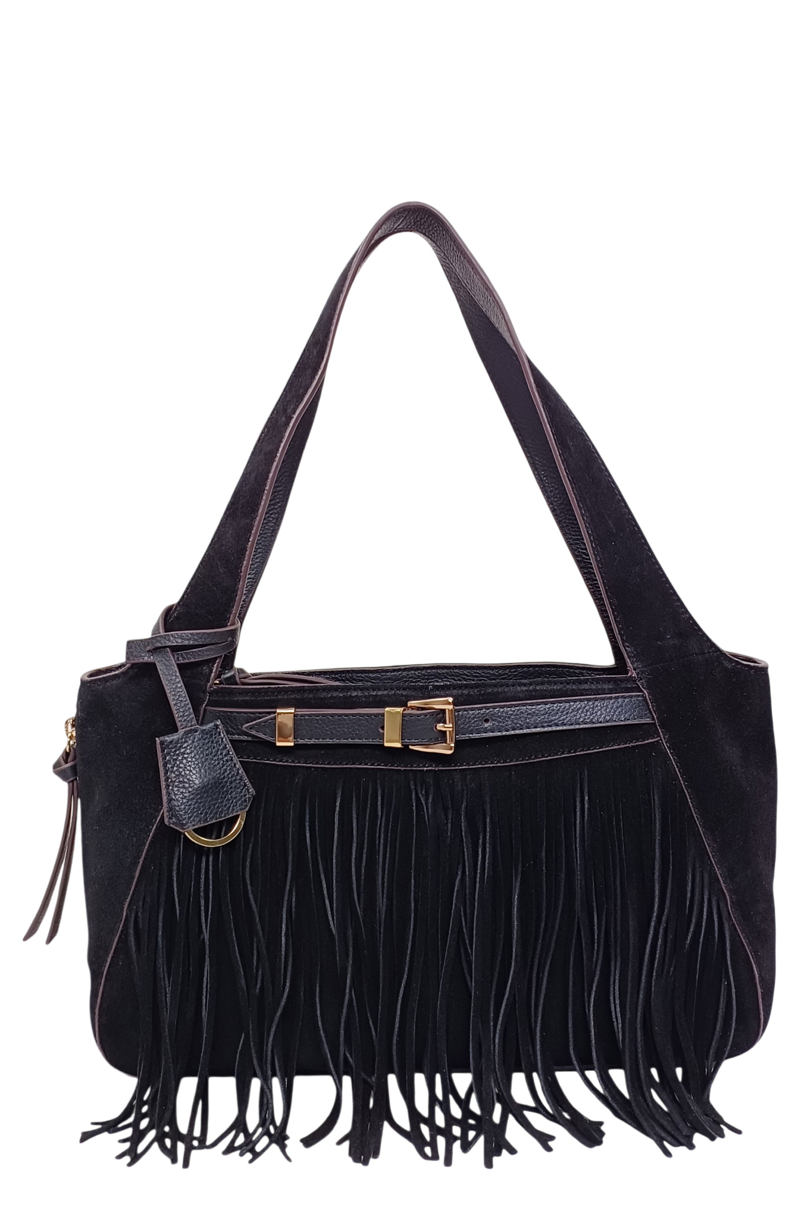 Ceres Medium Leather Tote, Main, color, BLACK SUEDE