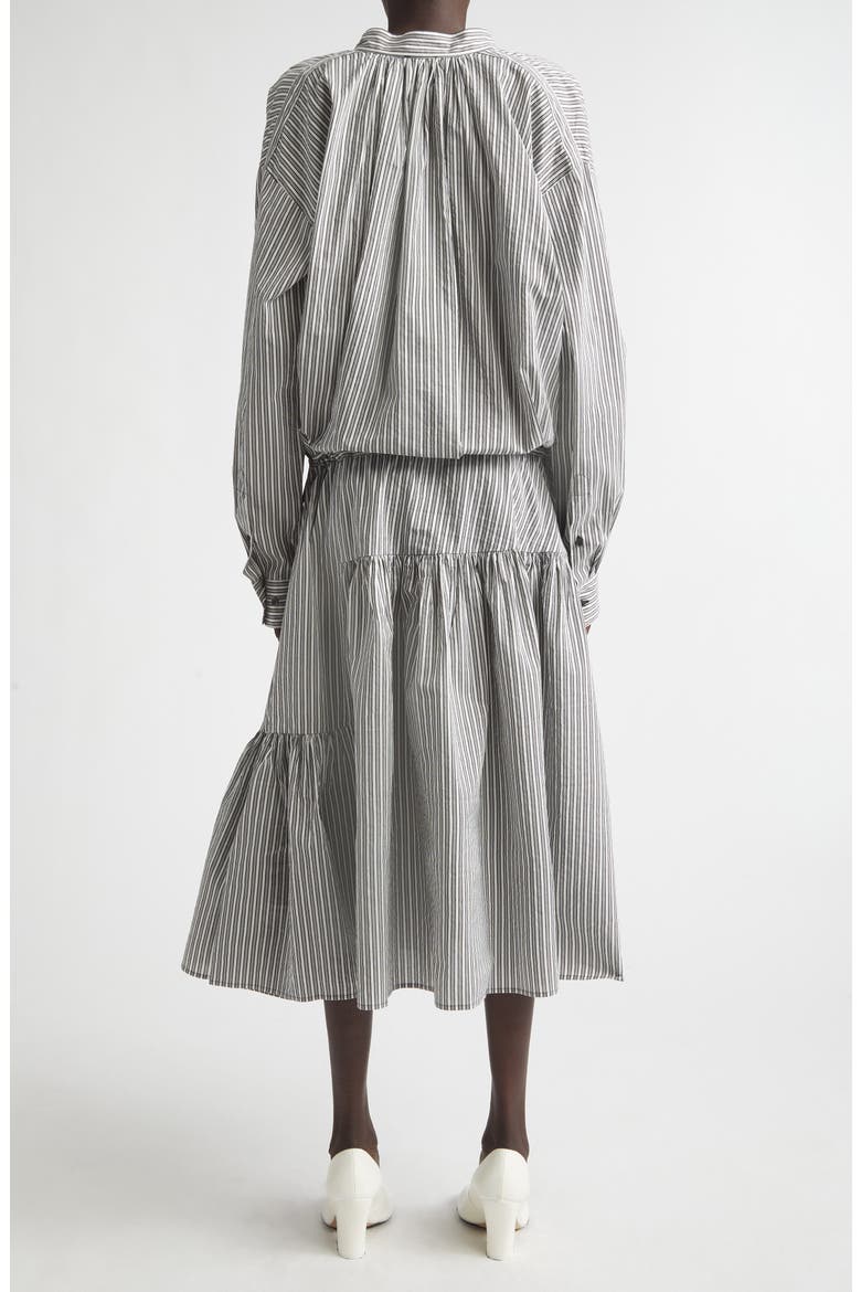 Washed Stripe Long Sleeve Cotton & Silk Dress, Alternate, color, BLACK
