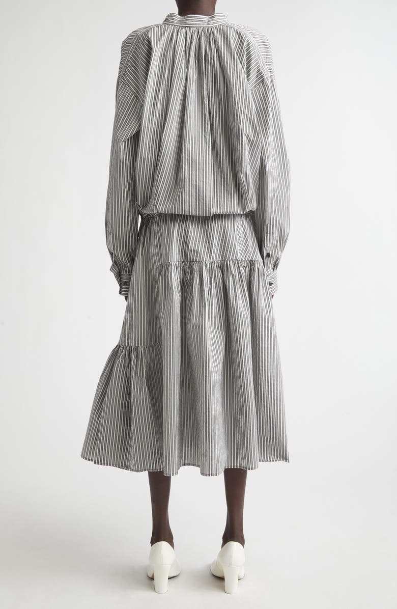 Dries Van Noten Washed Stripe Long Sleeve Cotton & Silk Dress, Alternate, color, Black