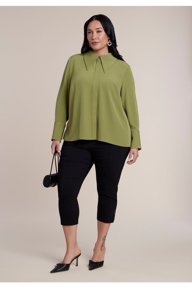 Pointed Collar Button Up Shirt, Alternate, color, MOSS GREEN