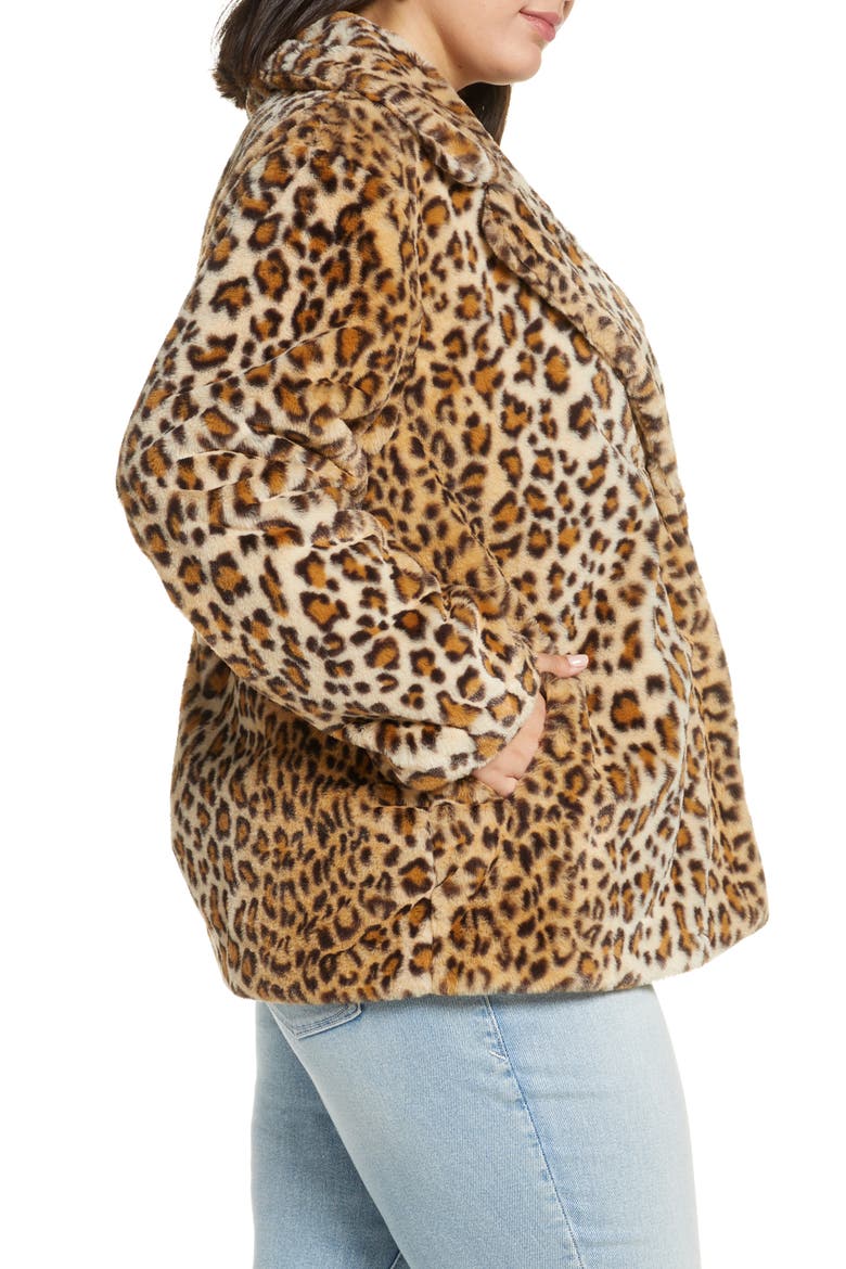 Leopard Print Faux Fur Coat, Alternate, color, LEOPARD