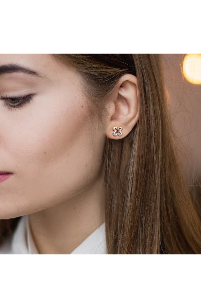 Julianna B. Pink Sapphire & Diamond Vintage Earrings 14K, Alternate, color, Sapphire