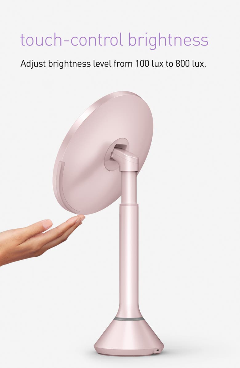 simplehuman 8-Inch Sensor Rechargeable Tabletop Mirror, Alternate, color, Pink