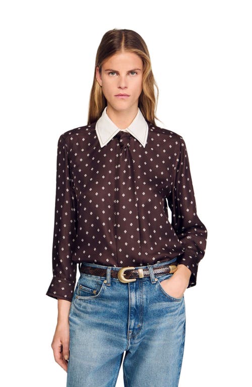 Sandro Geometric-print Tie-neck Shirt In Multi