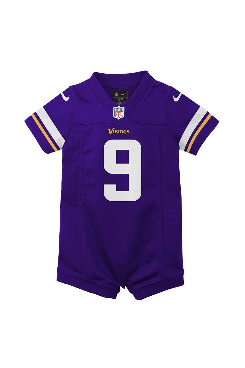 Newborn & Infant Nike J.J. McCarthy Purple Minnesota Vikings Romper Game Jersey, Alternate, color, Purple