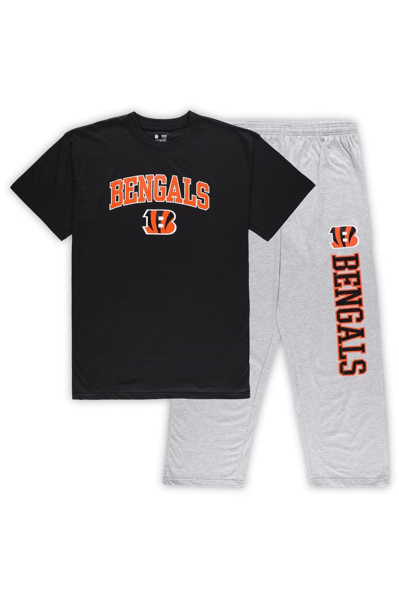 Men's Concepts Black/Heather Gray Sport Cincinnati Bengals Big & Tall T-Shirt & Pants Sleep Set, Alternate, color, Black