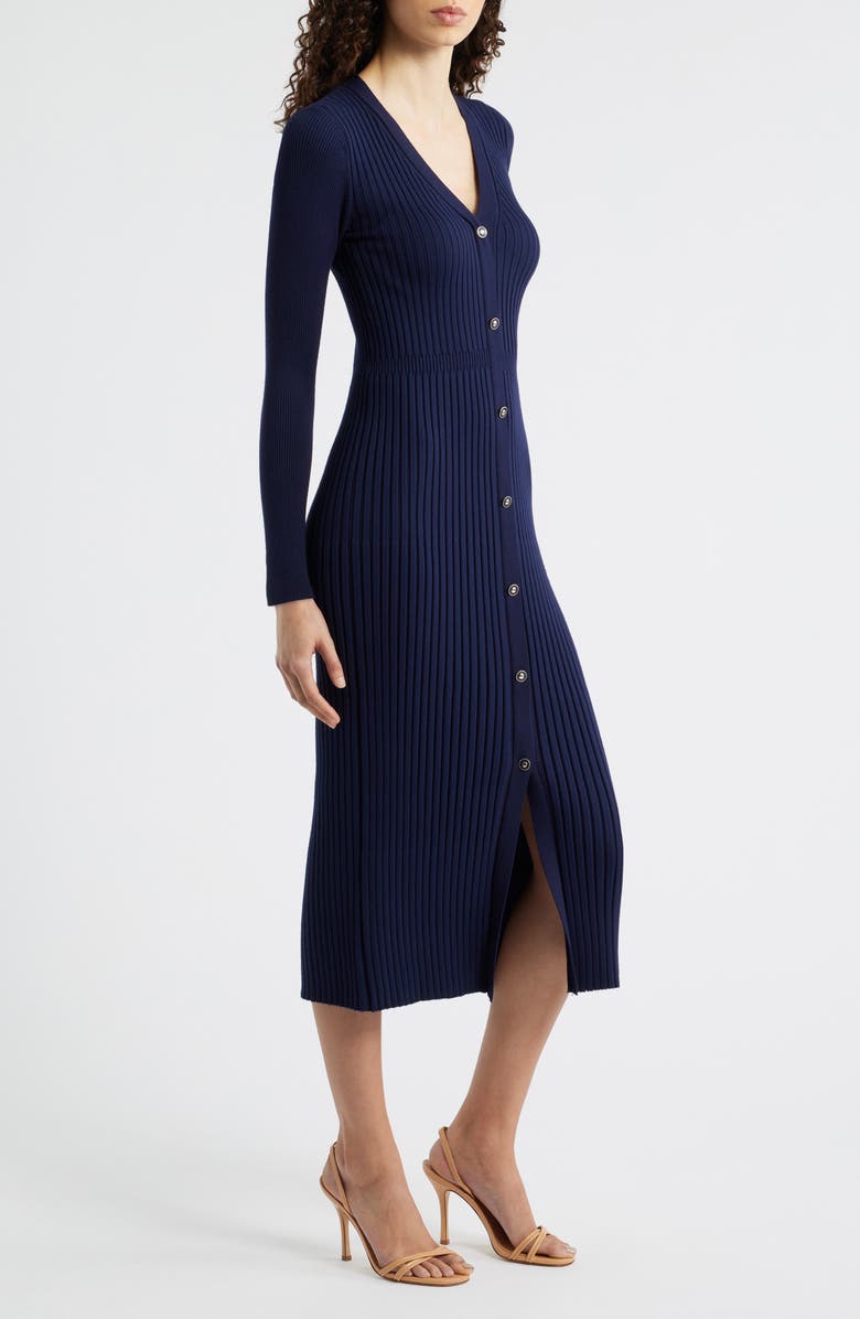 Elie Tahari The Monroe Long Sleeve Rib Midi Sweater Dress, Alternate, color, Navy