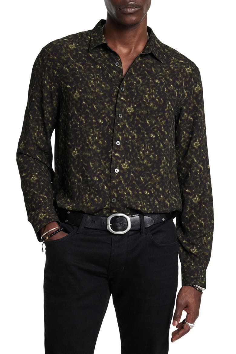 Tara Abstract Print Stretch Button-Up Shirt, Main, color, LICHEN GREEN