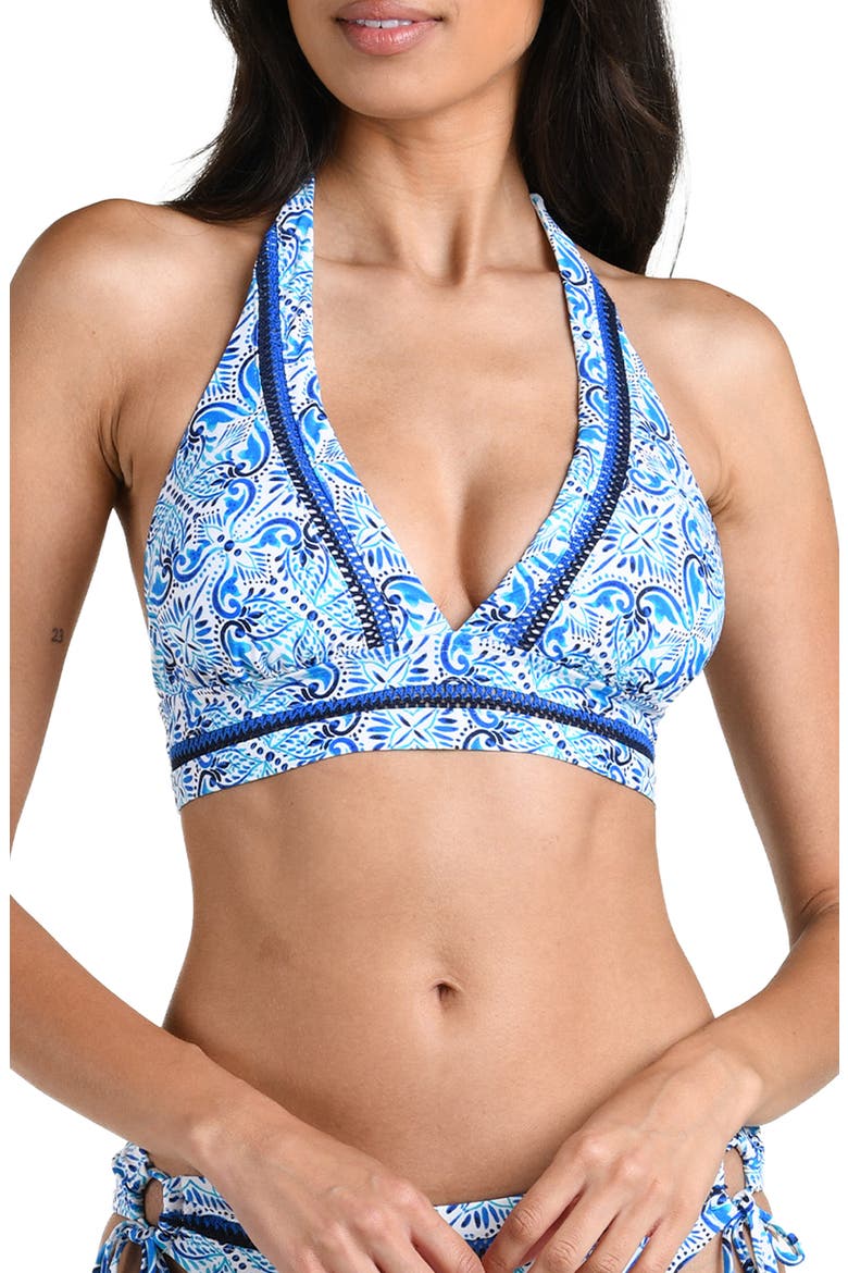 Costa Azul Banded Halter Bikini Top, Main, color, BLUE