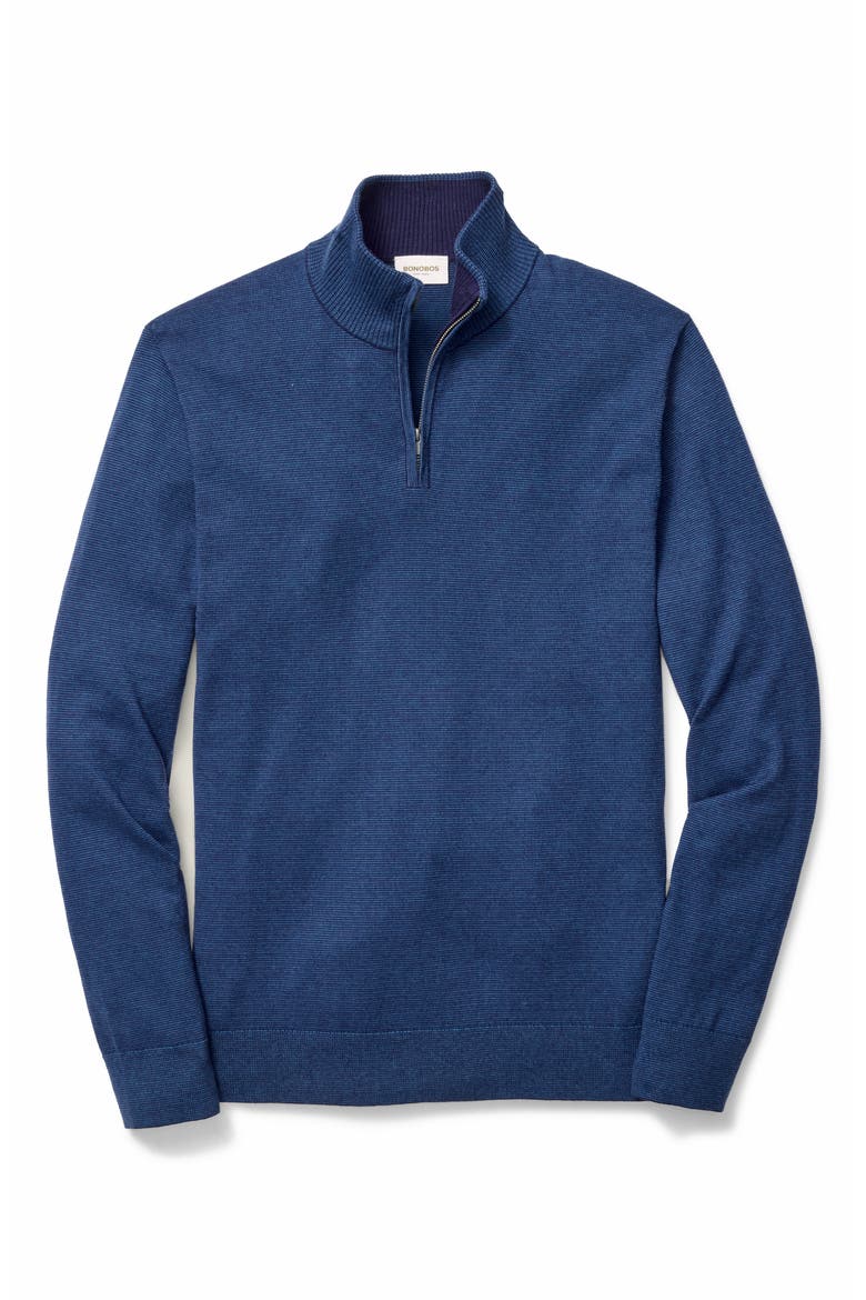 Cotton & Cashmere Quarter Zip Sweater, Alternate, color, MULTI BLUE FEEDER STRIPE