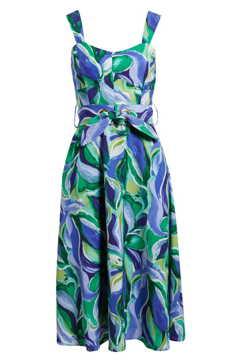 Sleeveless Midi Dress, Alternate, color, PACIFIC BLUE LEAF