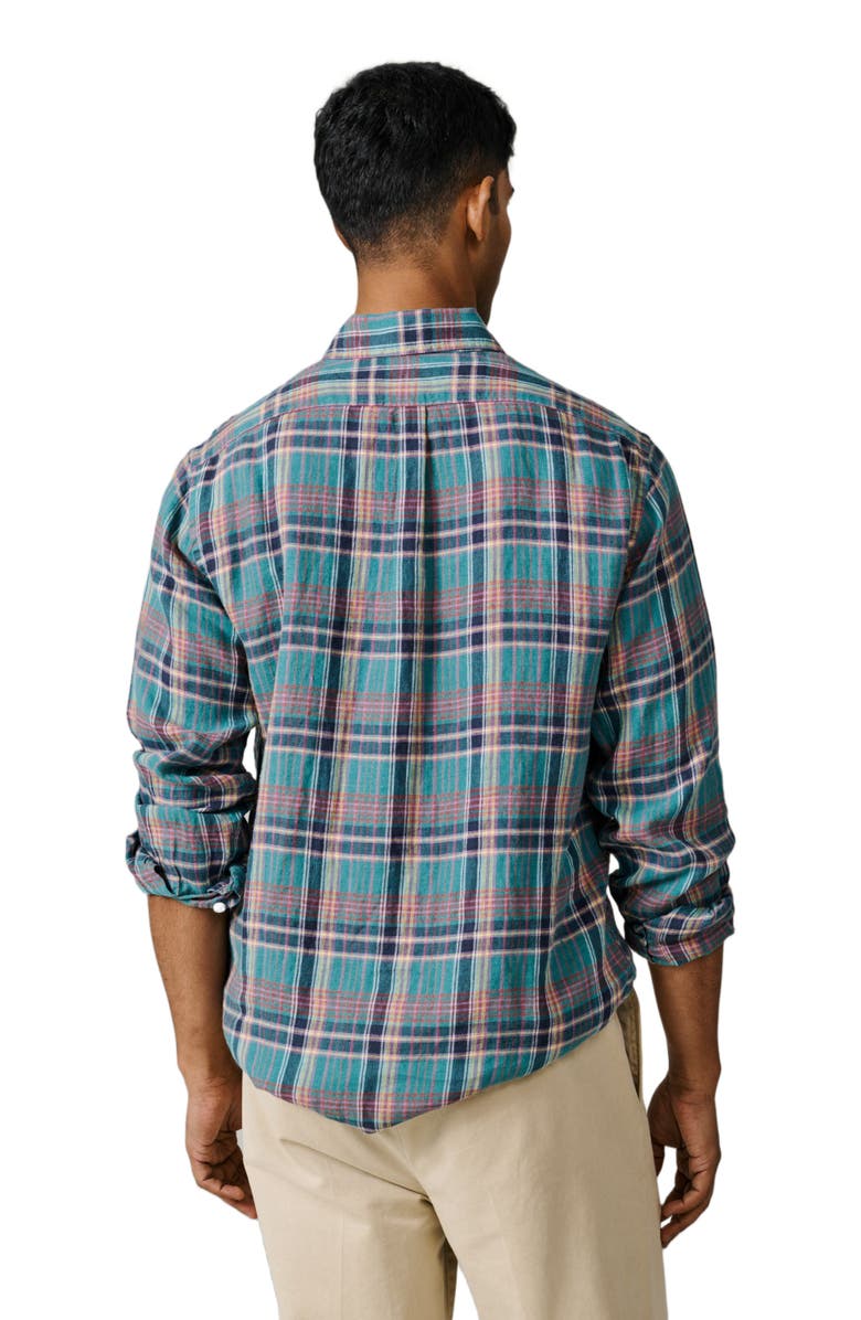 Aubin Croyland Madras Button-Down Linen Shirt, Alternate, color, Green Check
