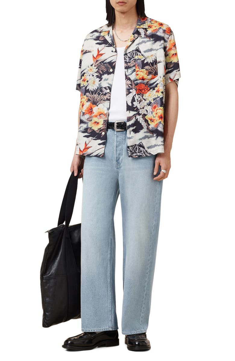 AllSaints Oscani Camp Shirt, Alternate, color, Jet Black