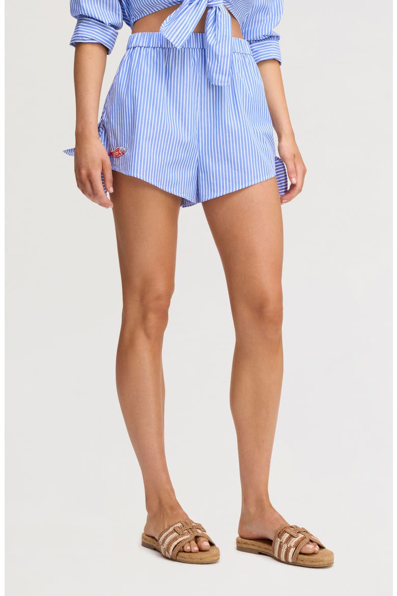 Embroidered Sequin Stripe Cotton Poplin Shorts, Main, color, PERIWINKLE SHIRTING