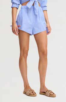 Embroidered Sequin Stripe Cotton Poplin Shorts