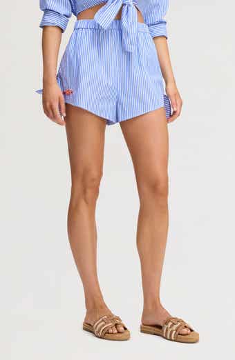 Embroidered Sequin Stripe Cotton Poplin Shorts