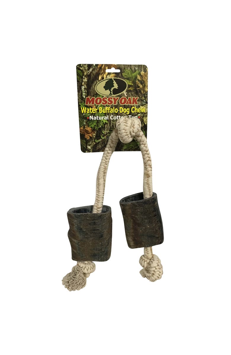 MOSSY OAK Water Buffalo Horn & Tug Dog Chew - 24" Knotted Natural Cotton Rope, Main, color, Beige