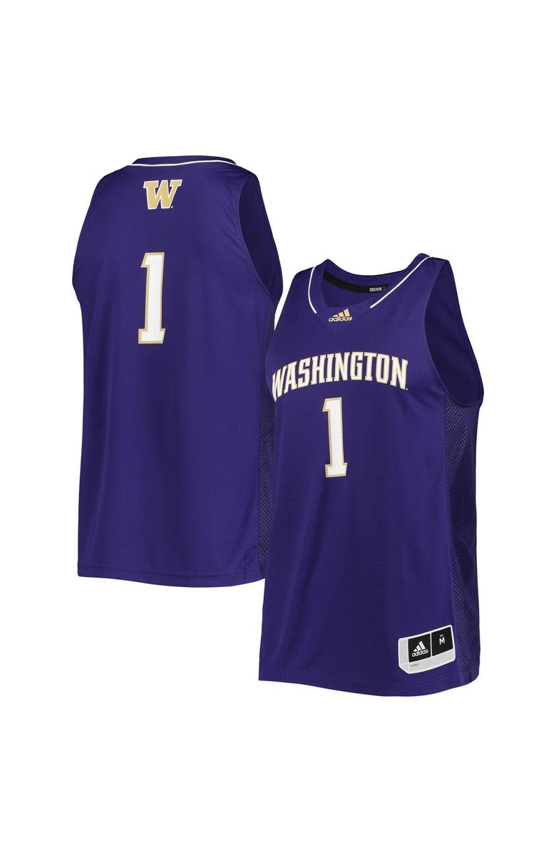 adidas Men's adidas #1 Purple Washington Huskies Team Swingman Basketball Jersey, Main, color, Purple