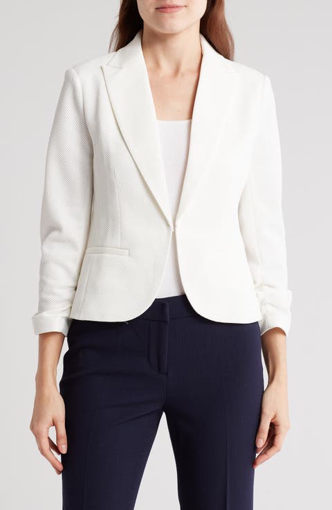 Notch Lapel 3/4 Sleeve Pique Knit Blazer
