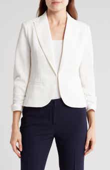 Amanda & Chelsea Notch Lapel 3/4 Sleeve Pique Knit Blazer