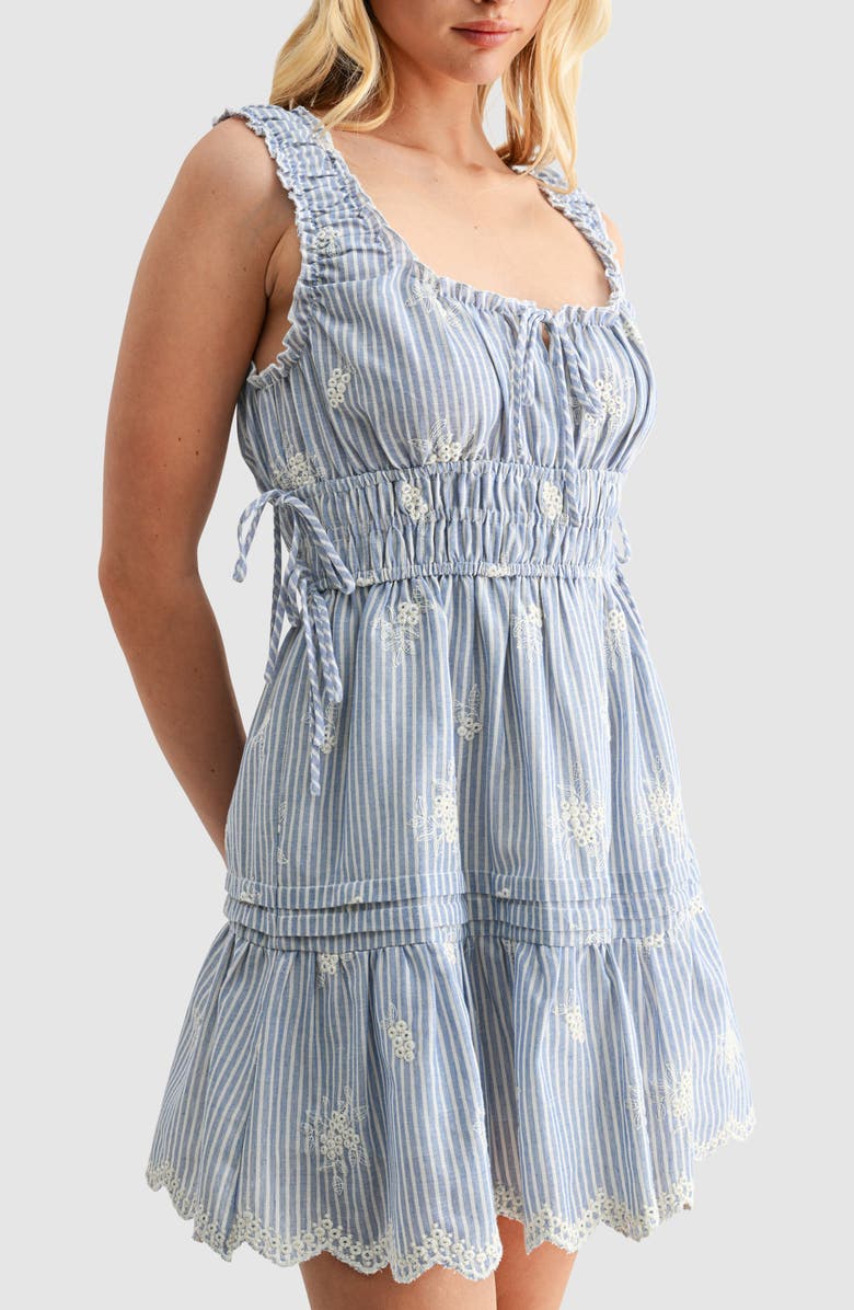 Lush Embroidered Stripe Fit & Flare Minidress, Alternate, color, Blue White
