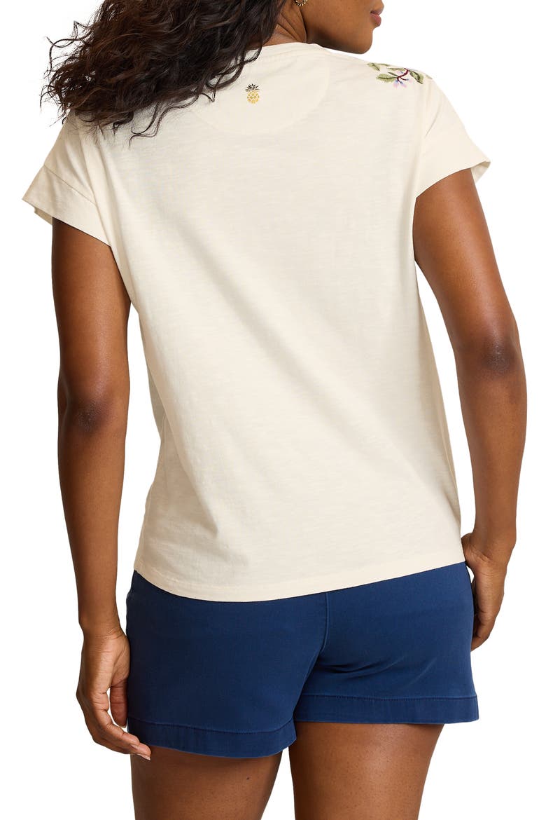 Ocean Petals Embroidered V Neck T-Shirt, Alternate, color, COCONUT