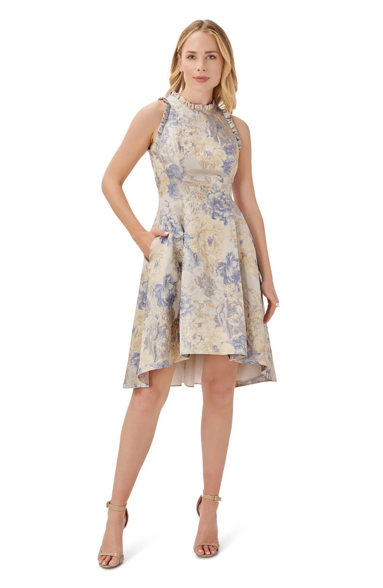 Adrianna Papell Ruffle Metallic Jacquard Sleeveless Fit & Flare Dress, Alternate, color,