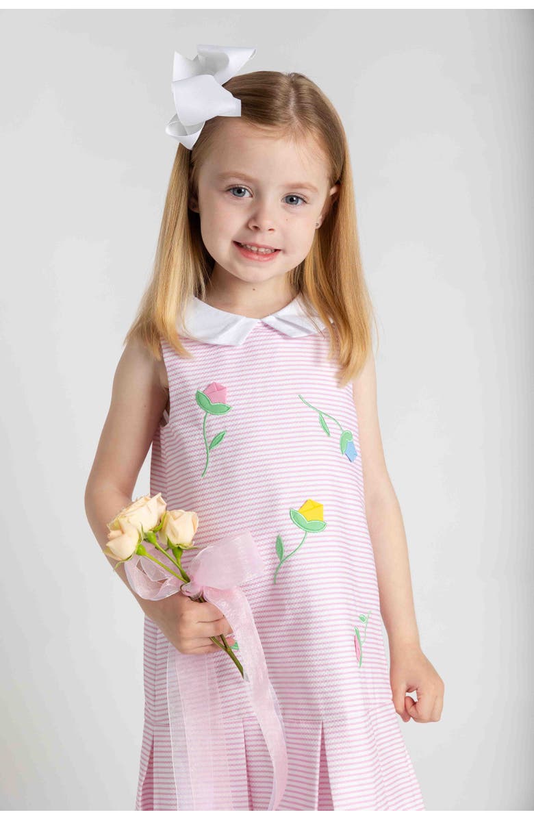 Florence Eiseman Stripe Pique Dress With Tulips, Alternate, color, Pink/White