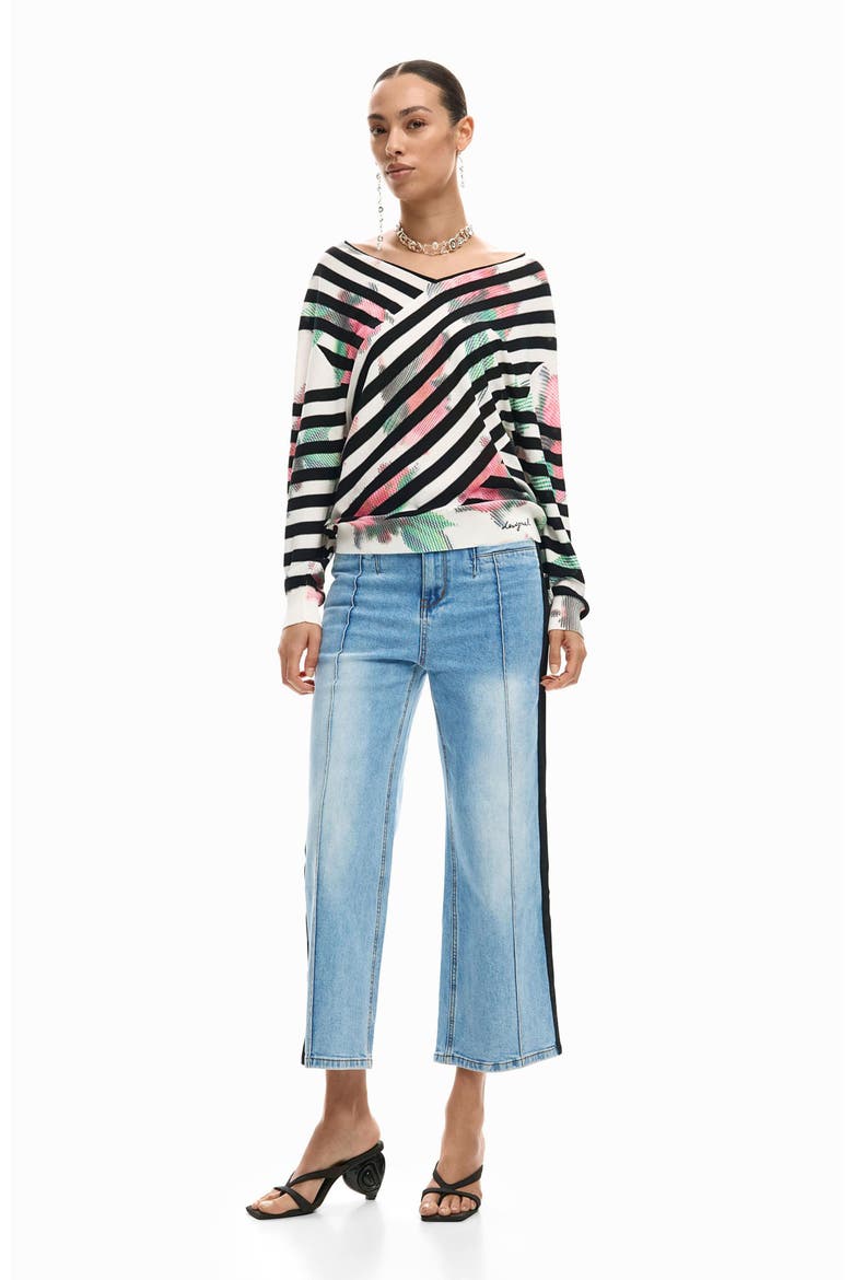 Stripe Fine Gauge Surplice Neck Sweater, Alternate, color, BLACK