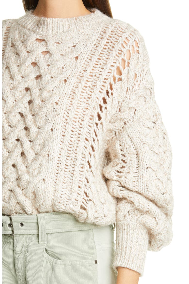 Embellished Cable Knit Cashmere Blend Sweater, Alternate, color, SAND