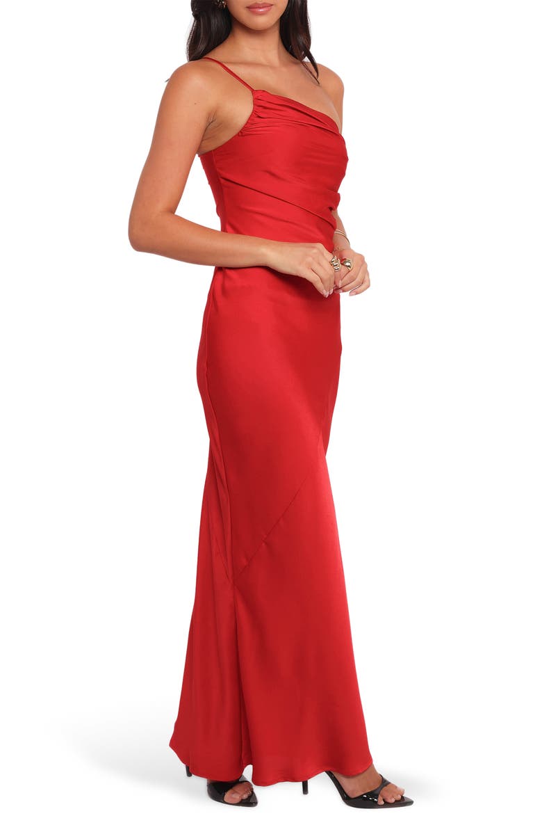 Petal & Pup Safir One-Shoulder Satin Gown, Alternate, color, Red