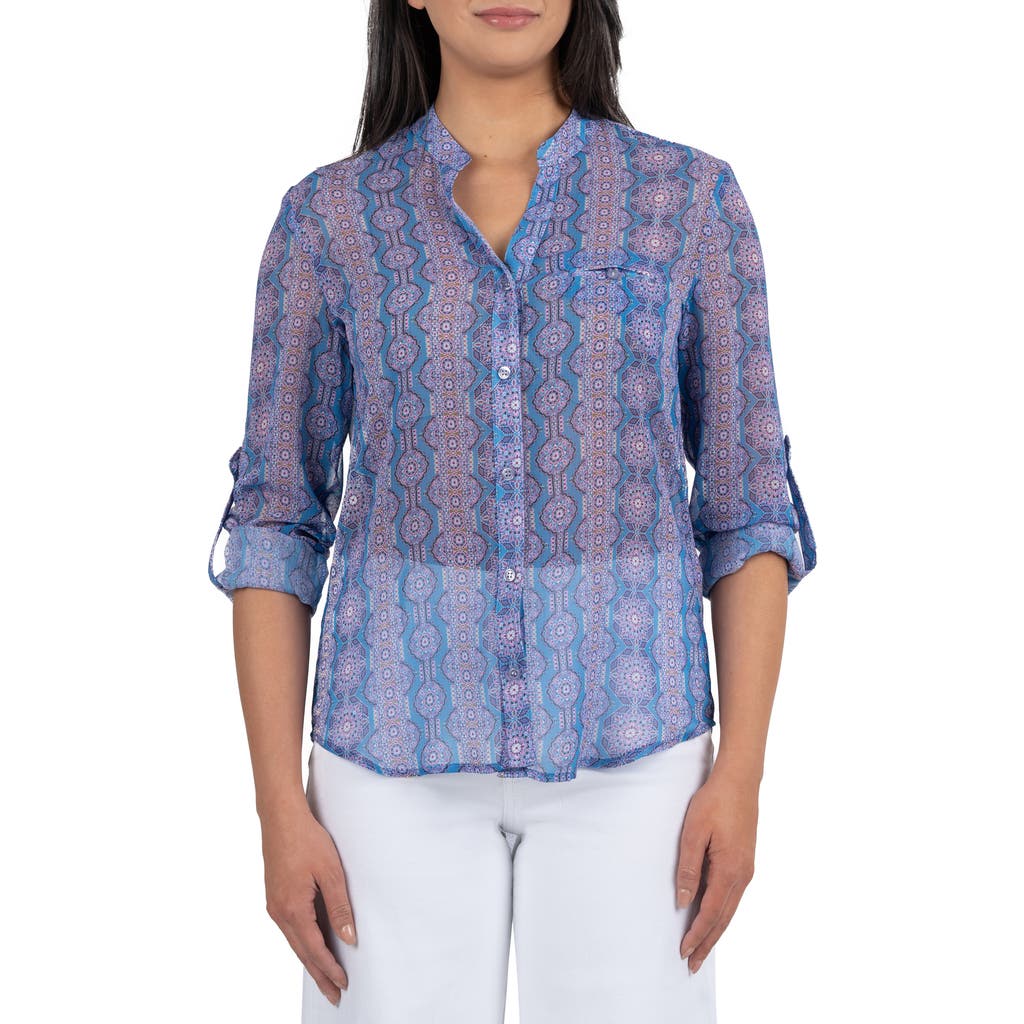 Kut From The Kloth Jasmine Chiffon Button-up Shirt In Albi Stripe Cornflower Lilac