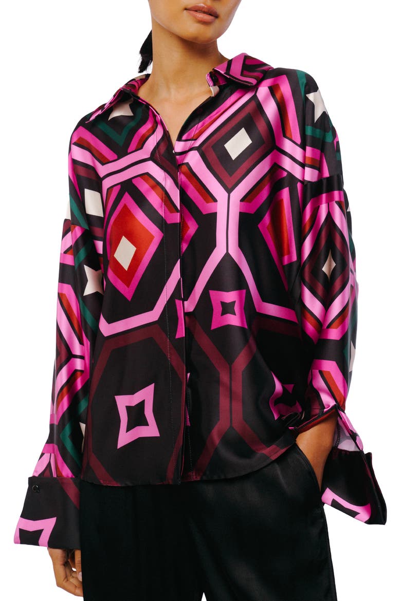 Lariza Printed Button-Up Shirt, Main, color, BLACK MULTI