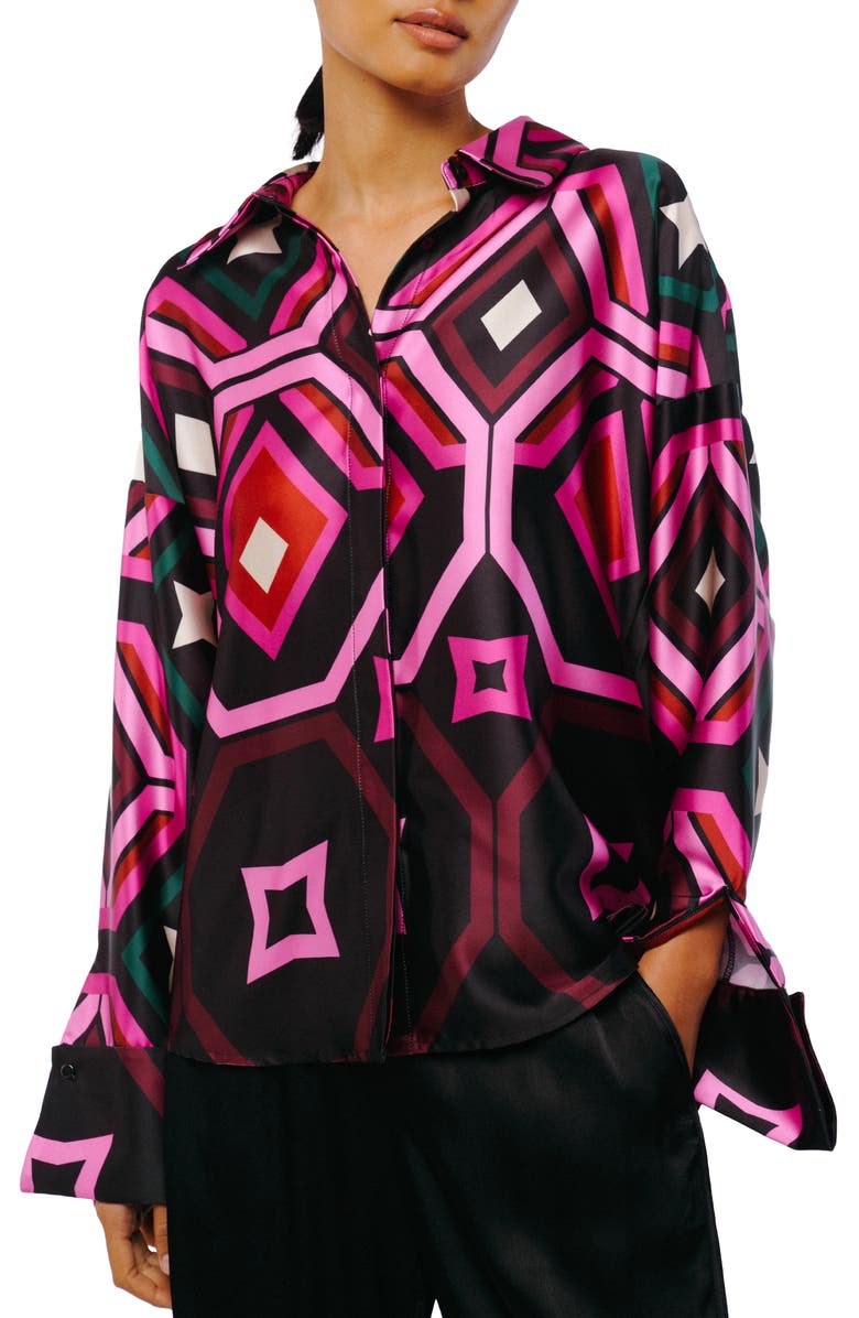 CIEBON Lariza Printed Button-Up Shirt, Main, color, Black Multi